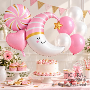 SET DE GLOBOS METALIZADO LUNA ROSA 8 UNIDADES